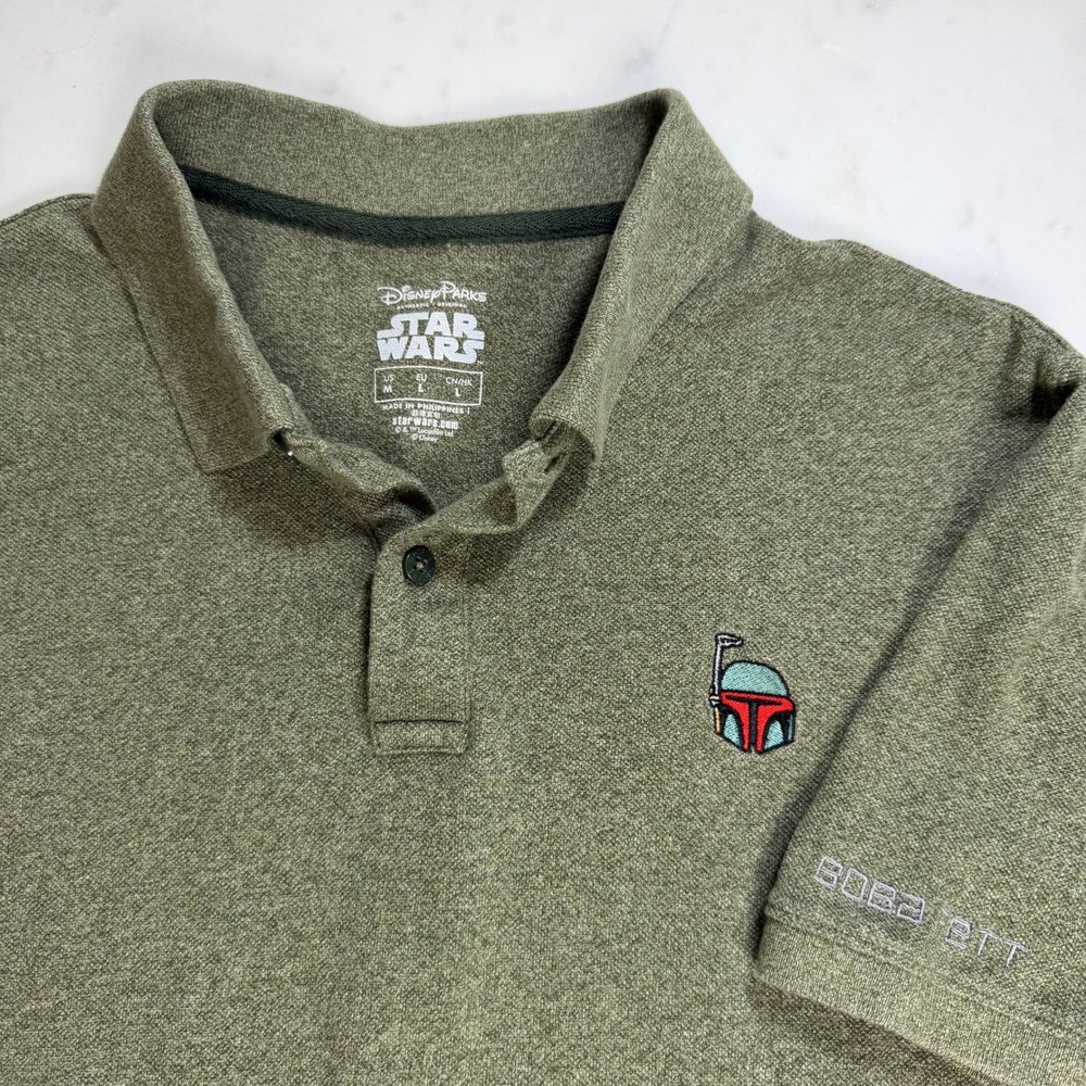 Disney Parks Star Wars Mandalorian Boba Fett‎ Mens Polo Shirt Size M Medium